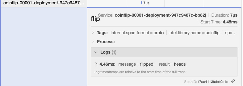 Screenshot of a span with custom metadata attached